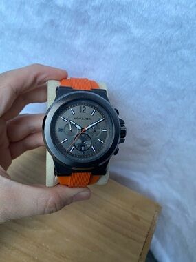 Michael Kors Men's Gray Dial Watch with Orange Strap